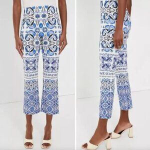 NEW Tuckernuck Blue White Majolica Tile Ashford Cotton Blend Ankle Crop Pants